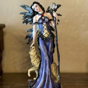 Purple Fairy With Wolf and Orb on Stick Figurine